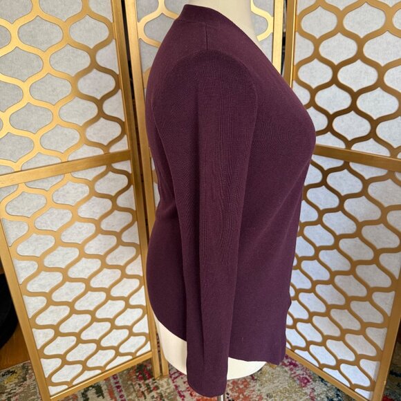 Eileen Fisher Size M Plum Silk Blend Lightweight Open Front Cardigan Sweater - Picture 3 of 13